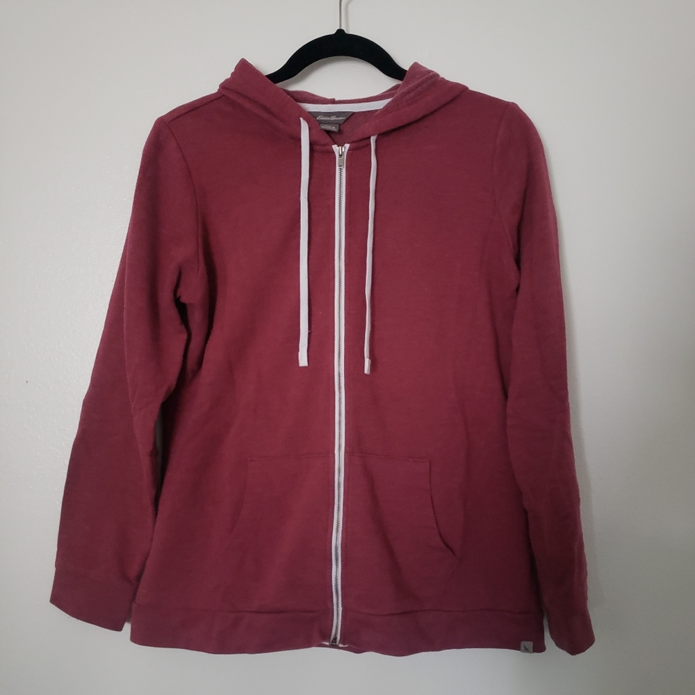 $5 WHEN BUNDLED 🍇 EDDIE BAUER Fleece Zip-up Hoodie Jacket Red White Size Small